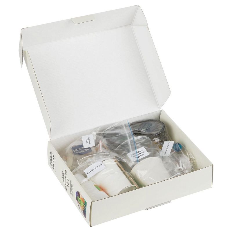 Набор для опытов 4в1 ТРИ СОВЫ "Волшебные полимеры", пенный поток, светящиеся полимерные червяки, жвачка для рук, неоновый слайм, СИЗ, картонная коробк