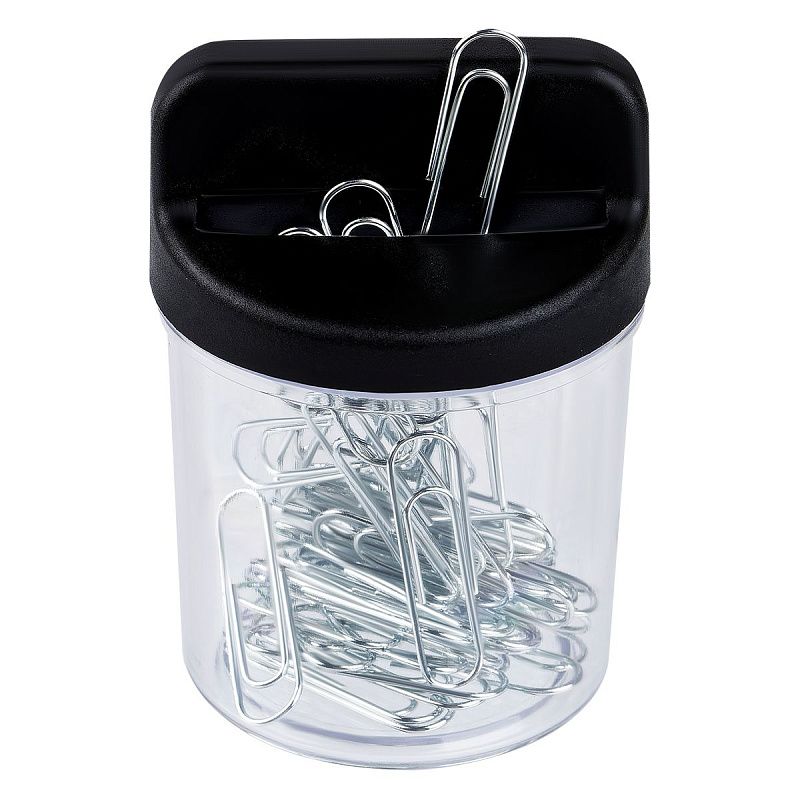 Скрепочница магнитная СТАММ, 50 никелированных скрепок, прозрачный корпус, картонная коробка