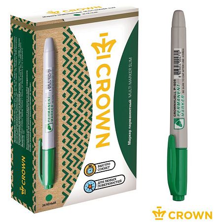 Маркер перманентный Crown "Multi Marker Slim" зеленый, пулевидный, 2мм 