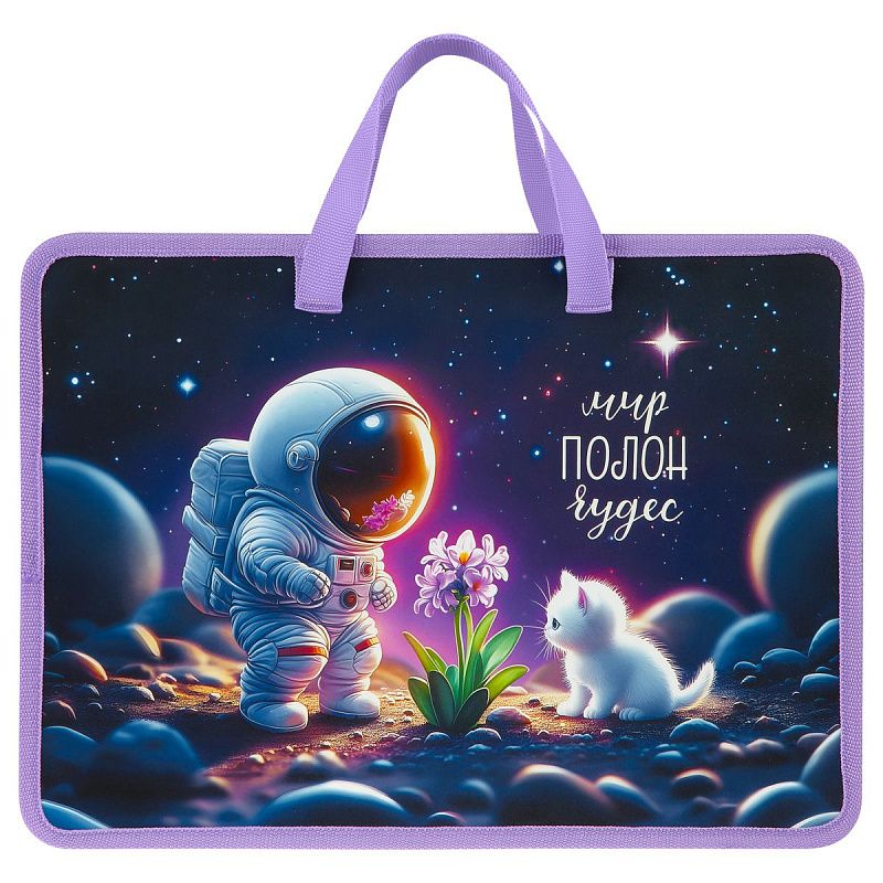 Папка с ручками А4 ArtSpace "A Wonderful World", пластик, на молнии, 70мм 