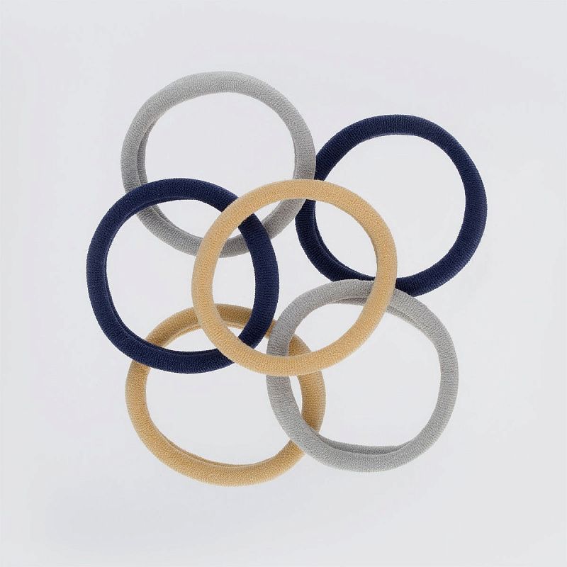 Резинки для волос MESHU "Essence", бежевые, серые, темно-синие, 6шт., диаметр 4см, европодвес