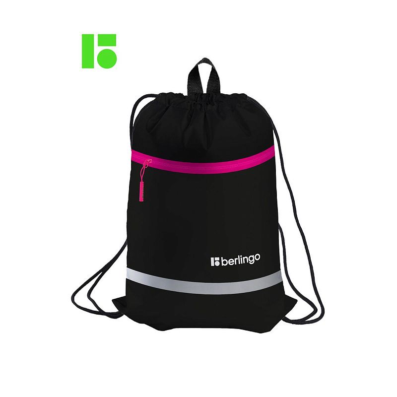 Мешок для обуви 1 отделение Berlingo "Basic pink", 360*460мм, светоотражающая лента, карман на молнии 