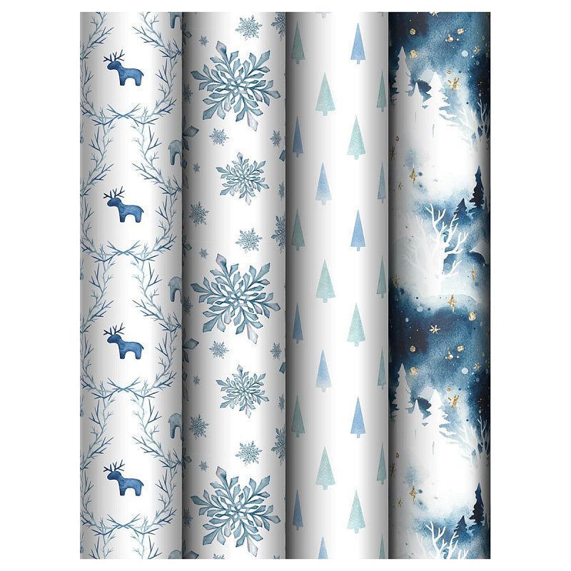 Упаковочная бумага глянц. 70*100см, MESHU "Christmas toys", 80г/м2, ассорти  4 дизайна