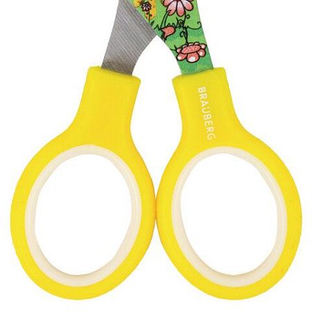 Ножницы BRAUBERG "Kid Series", 130 мм, жёлтые, с цветной печатью "Жирафы", закругленные, 232269 