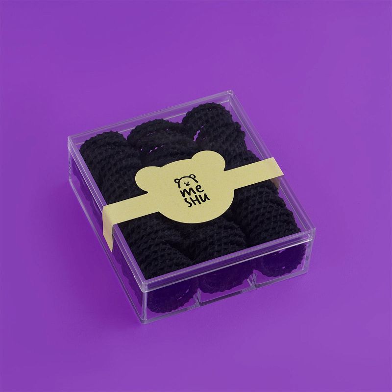 Резинки для волос MESHU, тонкие, черные, 90шт., пластиковый бокс