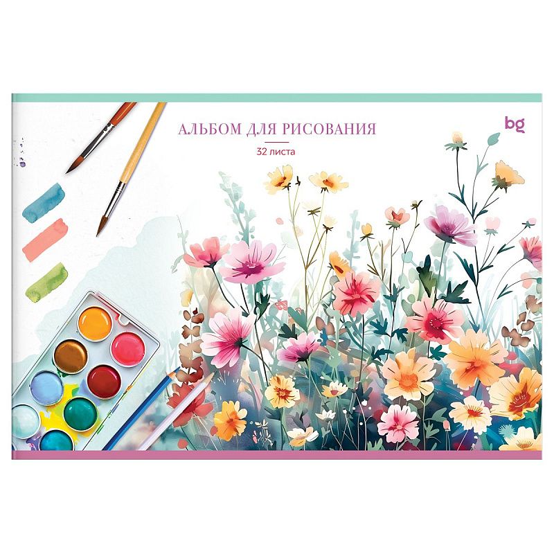 Альбом для рисования 32л., А4, на скрепке BG "Краски", эконом