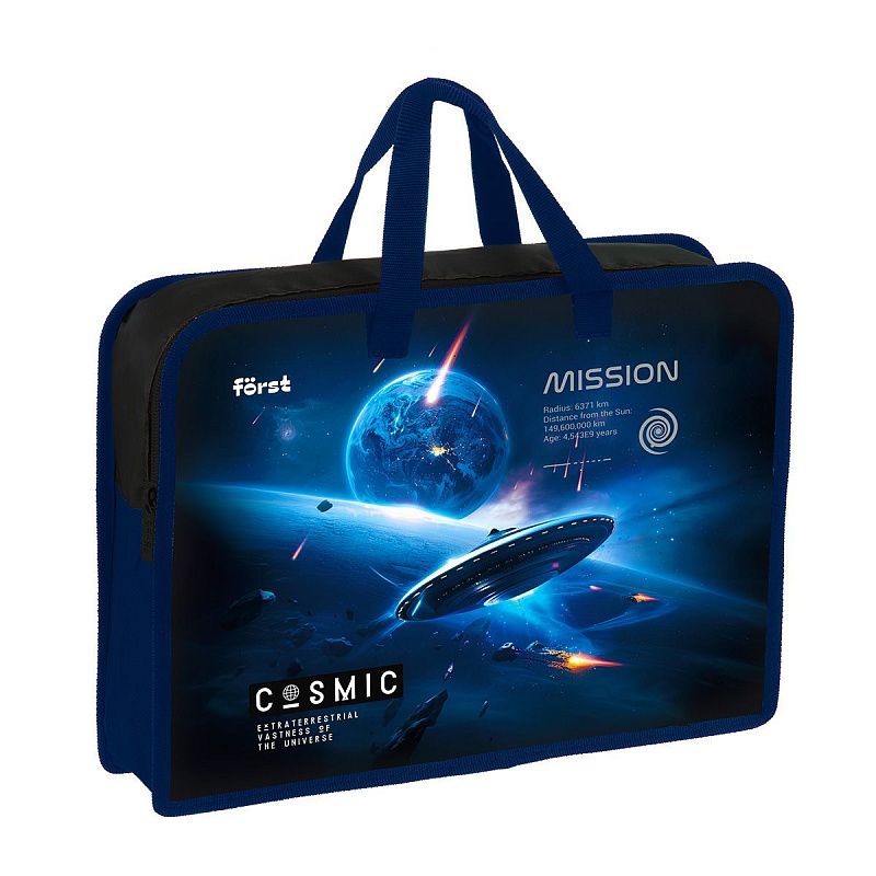 Папка с ручками 1 отделение, А4 Först "Cosmic", 340*245*75мм, пластик, на молнии