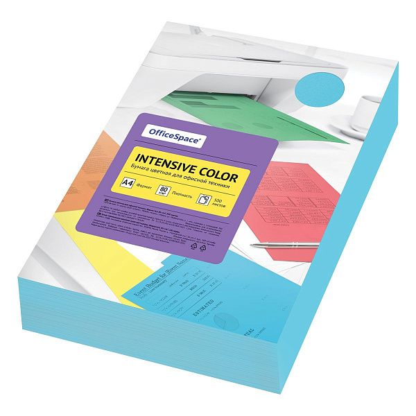 Бумага цветная OfficeSpace "Intensive Color", А4, 80г/м2, 500л., (голубой)