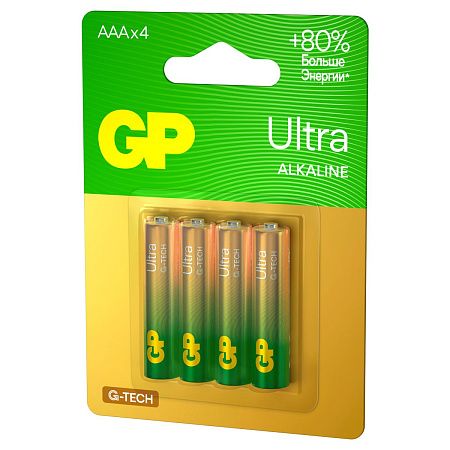 Батарейка GP Ultra G-Tech AAA (LR03) 24AU алкалиновая, BC4