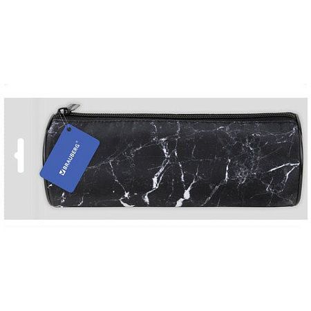 Пенал-тубус BRAUBERG, с эффектом Soft Touch, мягкий, "Black marble", 22х8 см, 271569 