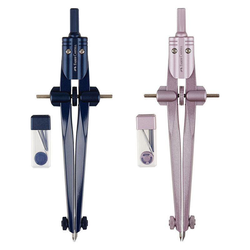 Циркуль Faber-Castell + грифели, пластиковый футляр,  цвет темно-синий., роз. золото 