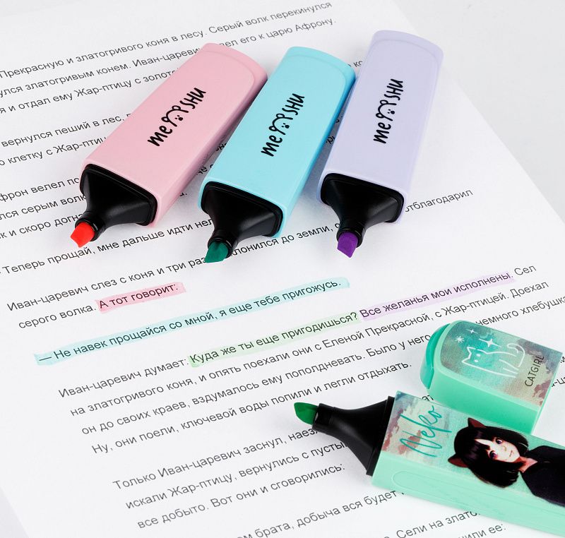 Набор текстовыделителей MESHU "Neko", 04цв., пастельные цвета, 1-5 мм, ПВХ бокс с европодвесом 