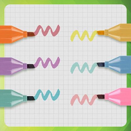 Набор текстовыделителей 6 ПАСТЕЛЬНЫХ ЦВЕТОВ, АССОРТИ, STAFF College "STICK PASTEL", линия письма 1-4 мм, скошенный наконечник, 152532 
