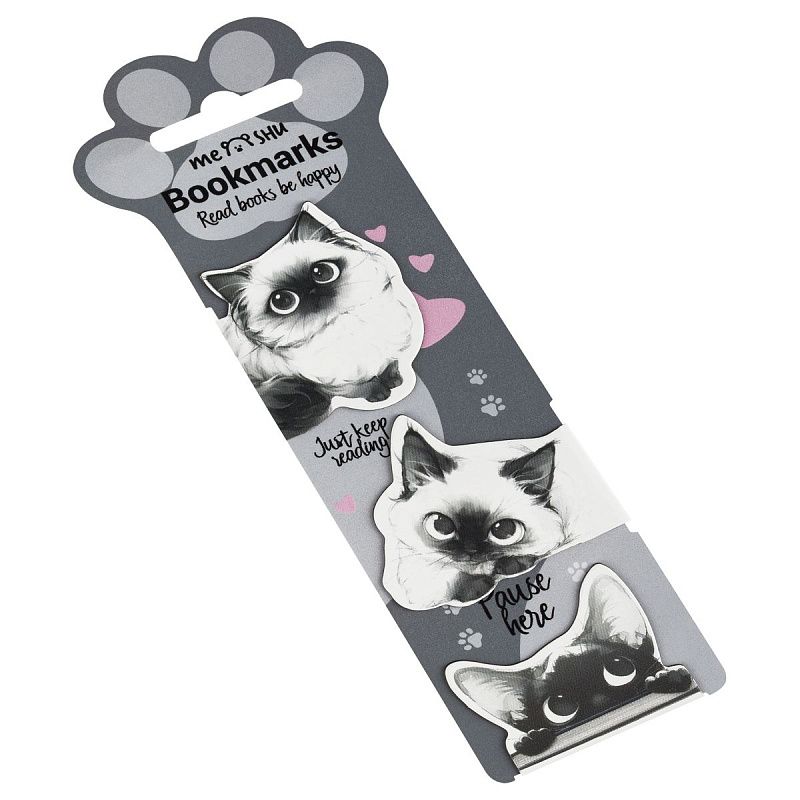Закладки магнитные для книг, 3шт., MESHU "Котики", матовая ламинация, соф-тач 