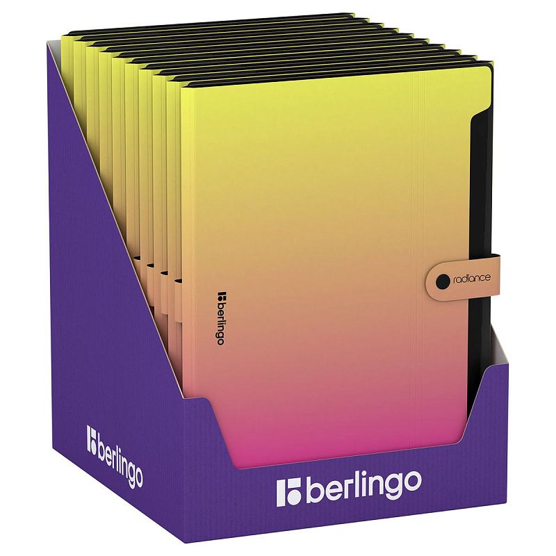 Папка 12 отделений Berlingo "Radiance", А4, 600мкм, на кнопке, желтый/розовый градиент 