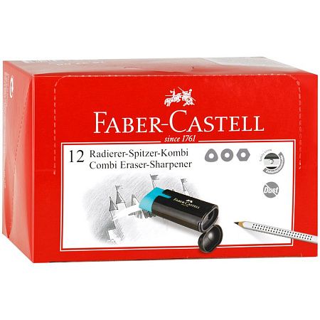 Точилка пластиковая с ластиком Faber-Castell "Combi" 1 отверстие, контейнер, ассорти 