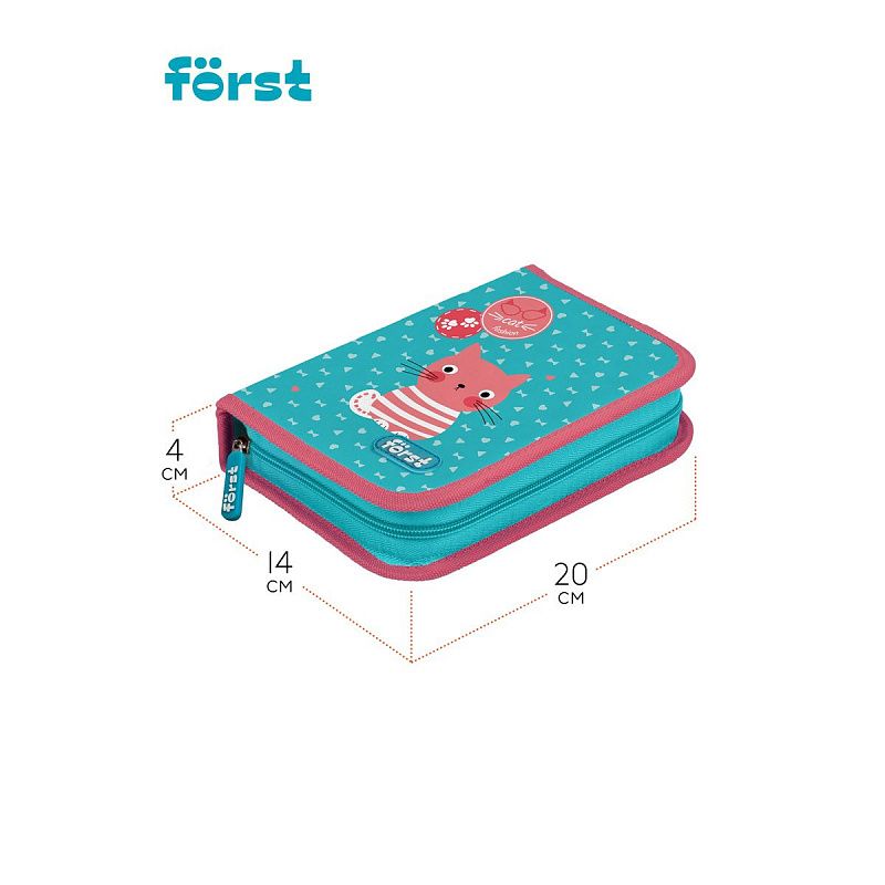 Пенал 1 отделение, 200*140*40 Först "Orange cat", дополнительная откидная секция, полиэстер 