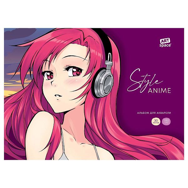 Альбом для акварели, 30л., А4, на склейке ArtSpace "Anime style. Girl", 180г/м2
