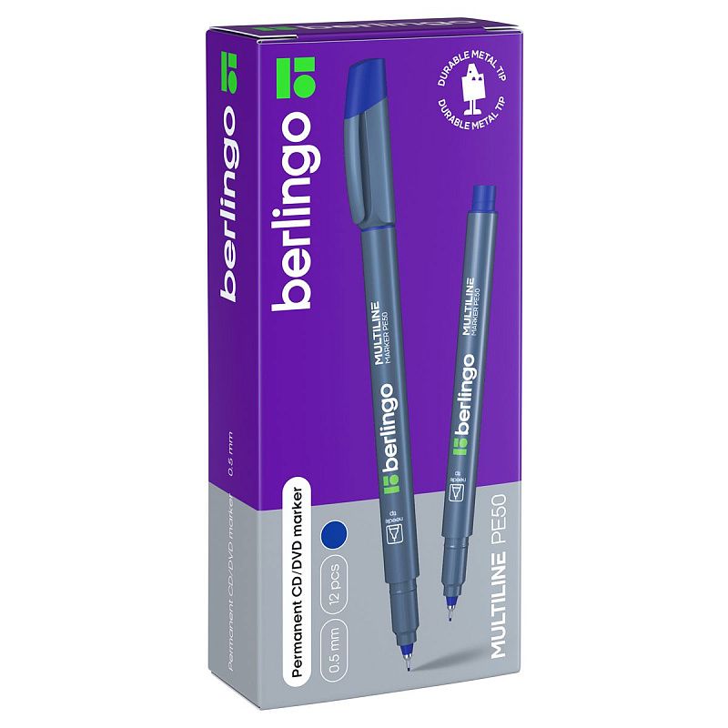 Маркер перманентный для CD/DVD Berlingo "Multiline PE50", синий, 0,5мм 