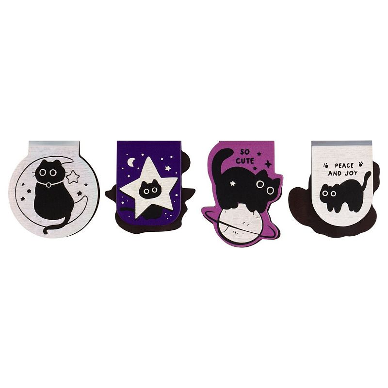 Закладки магнитные для книг, 4шт., MESHU "Meow Space", голографическая фольга 