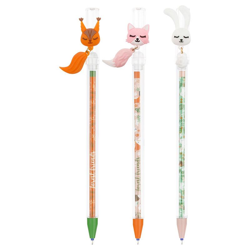 Ручка гелевая стираемая MESHU "Lovely animals" синяя, 0,5мм, корпус ассорти, с топпером 