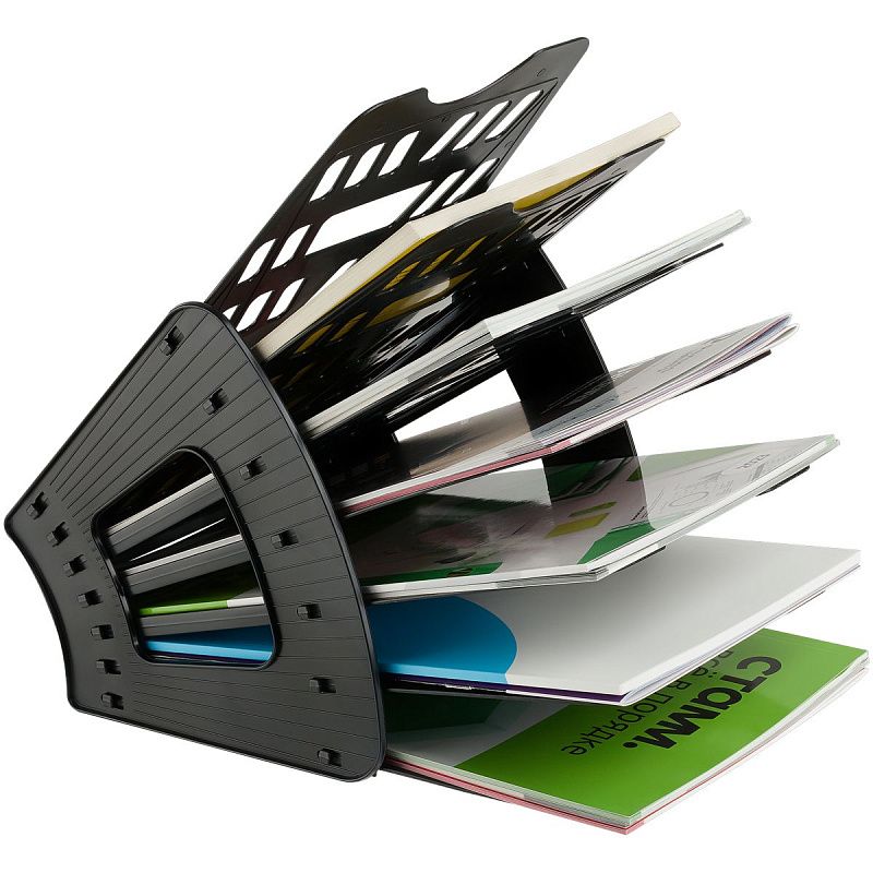 Лоток для бумаг веерный СТАММ, 7-ми секционный, черный