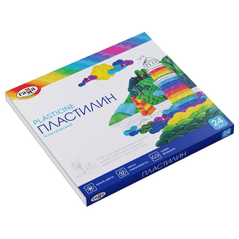 Пластилин Гамма "Классический", 24 цвета, 480г, со стеком, картон. упаковка