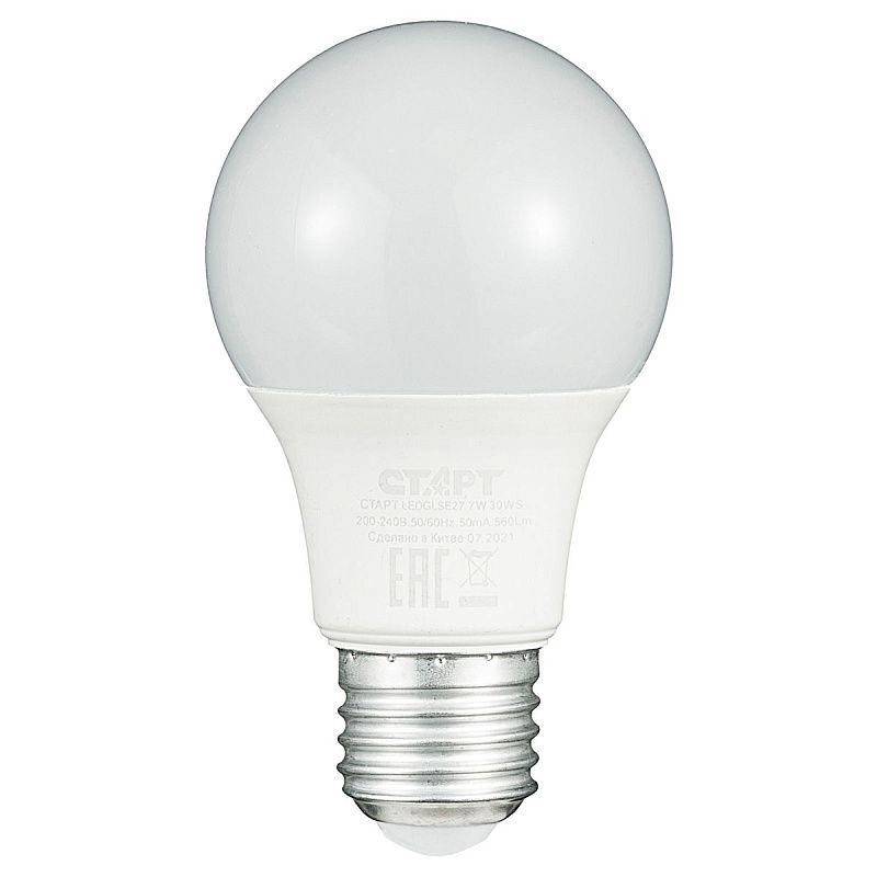 Лампа светодиодная Старт LED, серия "WS" 7W30, тип А "груша", E27, 2700К, теплый свет, 25000ч
