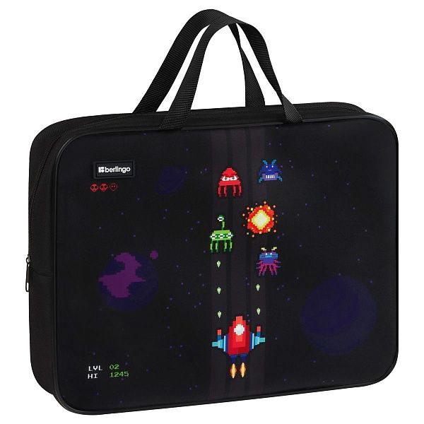 Папка текстильная с ручками 1 отделение, А4 Berlingo "Space Battle", 350*265*80мм, текстиль, на молнии