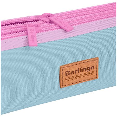 Пенал мягкий 2 отделения, 210*60*50 Berlingo "Pinky blue", полиэстер, цветные молнии 
