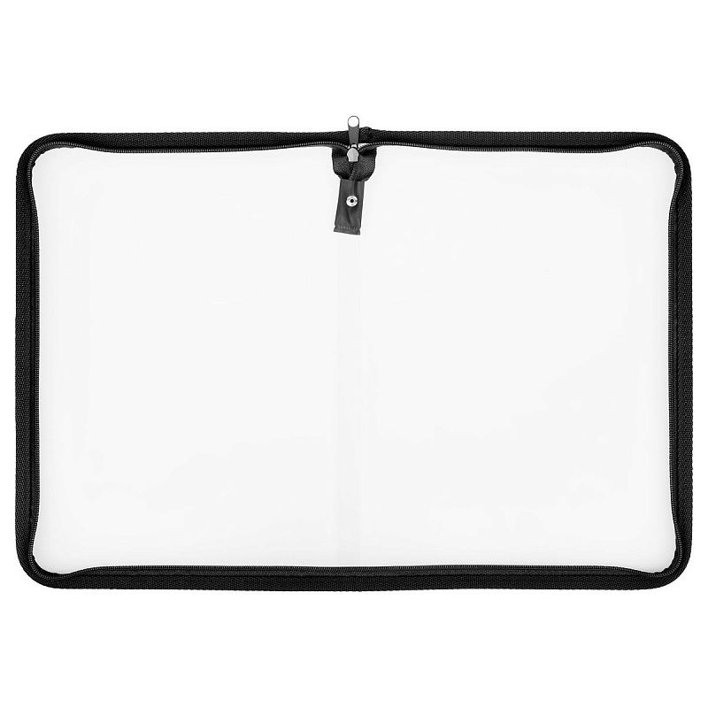 Папка на молнии СТАММ А4, 500мкм, пластик, прозрачная, черная молния вокруг 