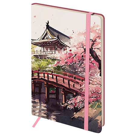 Записная книжка А5 80л. ЛАЙТ, кожзам, Greenwich Line "Sakura. Karahafu", с резинкой, тиснение фольгой, блок в линию