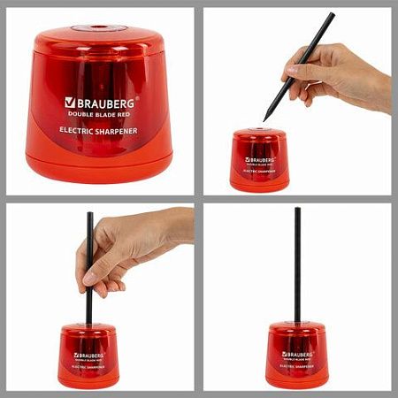 Точилка электрическая BRAUBERG DOUBLE BLADE RED, двойное лезвие, питание от 2 батареек АА, 271338 
