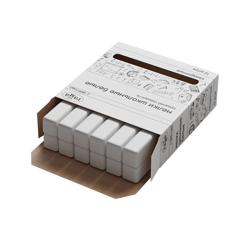 Мелки школьные Гамма, белые, 12шт., средней твердости, квадратные, картонная коробка 