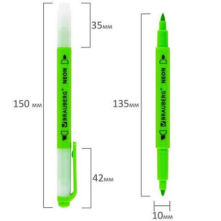 Набор текстовыделителей двусторонних 6 НЕОНОВЫХ ЦВЕТОВ, BRAUBERG "TWIN NEON", линия 1-5 мм, 152517 