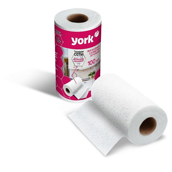 Салфетки  универсальные York "Соты", 22,5*25 см, 100шт, в рулоне, 40 г/м2,30% вискоза, 70% полиэфир