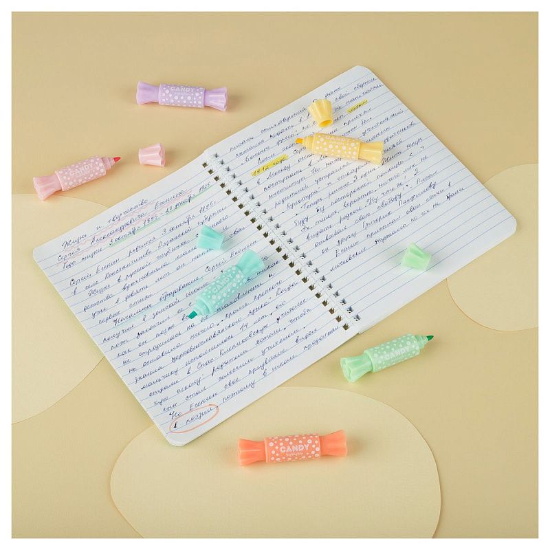 Набор текстовыделителей двусторонних MESHU "Candy", 06цв., пастельные цвета, 2/4мм, ПВХ бокс с европодвесом 