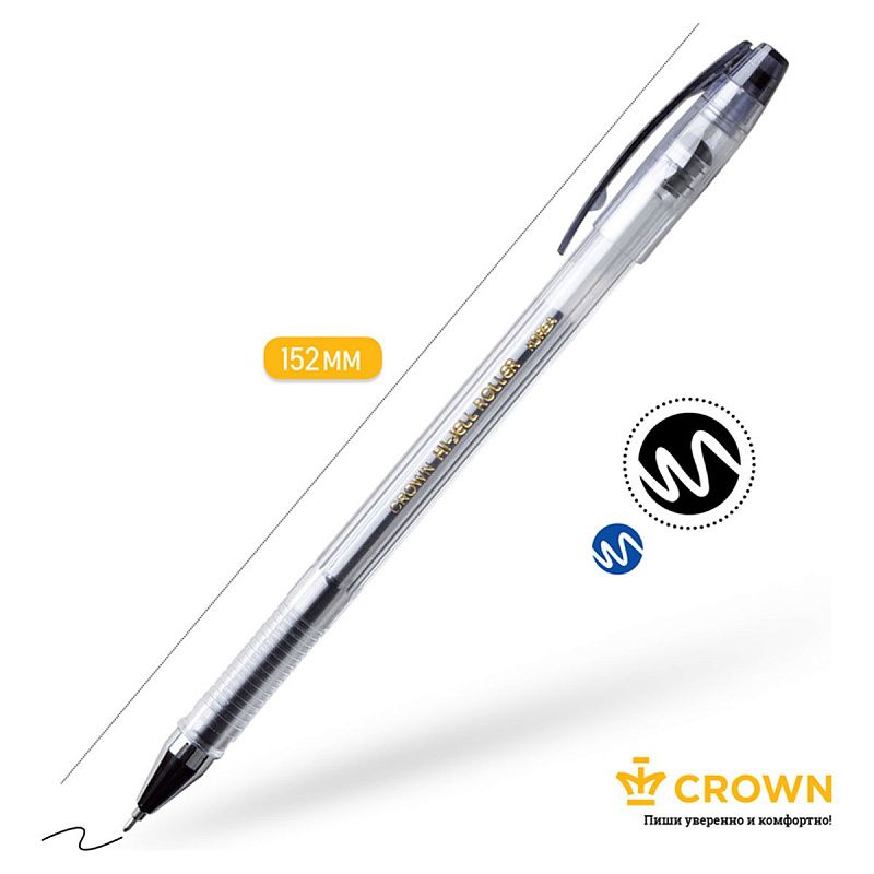 Ручка гелевая Crown "Hi-Jell Needle" черная, 0,5мм, игольчатый стержень 