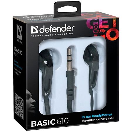 Наушники вставки Basic 610 черный DEFENDER