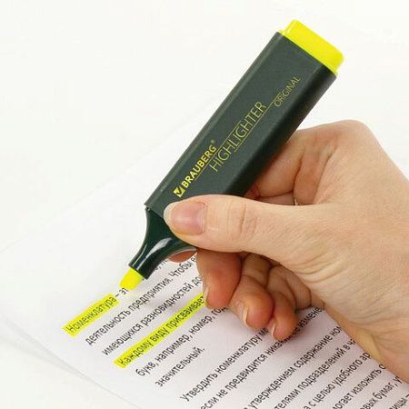 Текстовыделитель BRAUBERG "ORIGINAL", ЖЕЛТЫЙ, линия 1-5 мм, 151681 