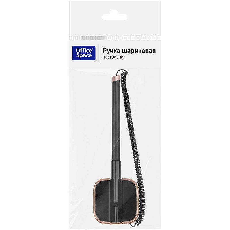 Ручка шариковая настольная OfficeSpace синяя, 0,7мм, черный корпус, золотистая подставка, европодвес 