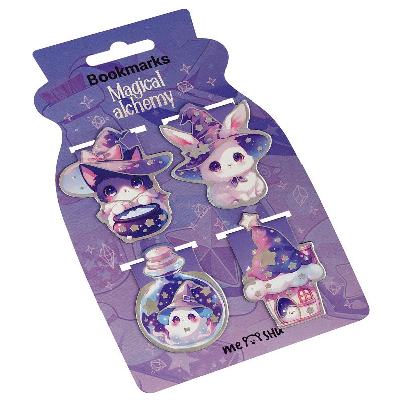 Закладки магнитные для книг, 4шт., MESHU "Волшебная алхимия", голографическая фольга 