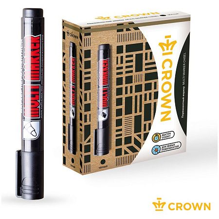 Маркер перманентный Crown "Multi Marker" черный, пулевидный, 3мм 