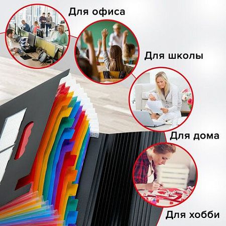 Папка-органайзер для бумаг и документов на резинке, 13 отделений, BRAUBERG DOCS, А4, черная, 271152 