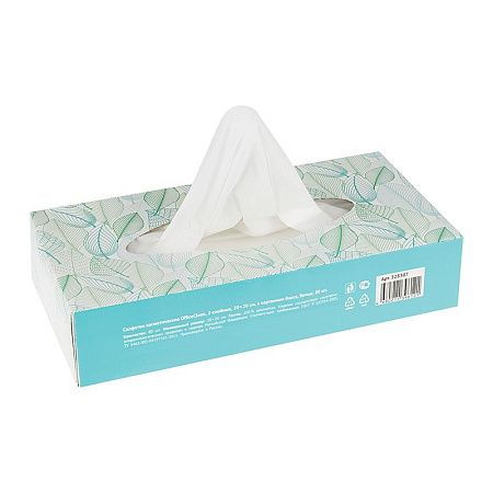 Салфетки косметические OfficeClean, 2-слойные, 20*20см, в картонном боксе, белые, 80шт. 
