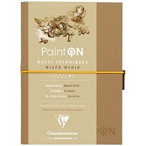 Скетчбук для смешанных техник 32л., А5 Clairefontaine "Paint ON", на сшивке, легкое зерно, натур., кожзам, 250г/м2
