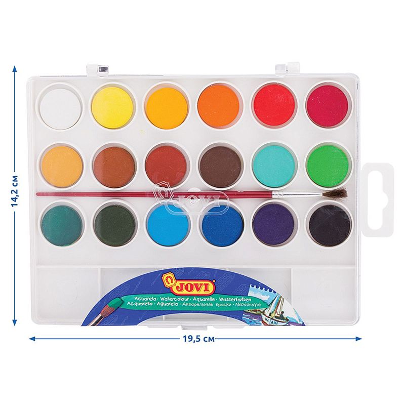 Акварель JOVI, 18 цветов, малые кюветы, с кистью, с палитрой, пластик, европодвес