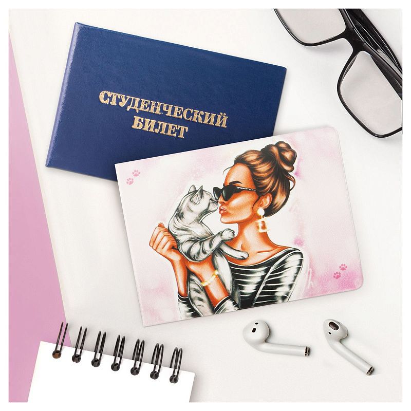 Обложка для студенческого билета, пропуска, удостоверения OfficeSpace "Meow", ПВХ, фотопечать 