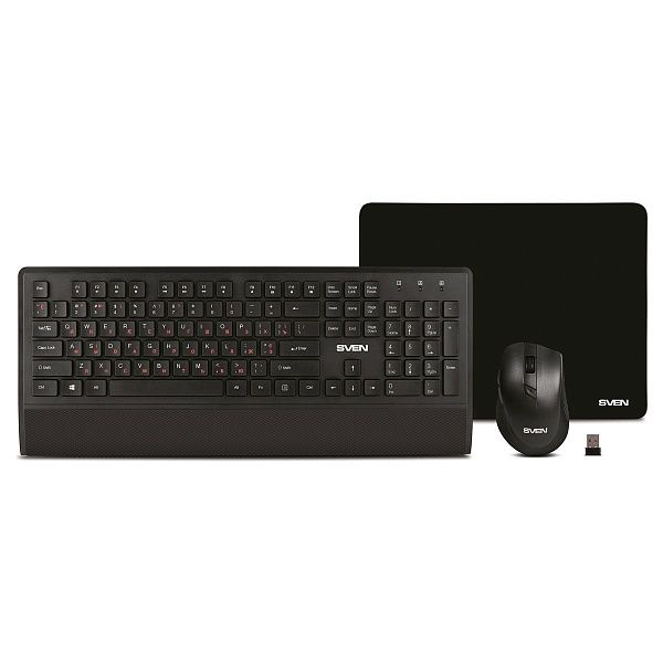 Комплект беспроводной клавиатура + мышь + коврик Sven KB-C3800W, USB, черный