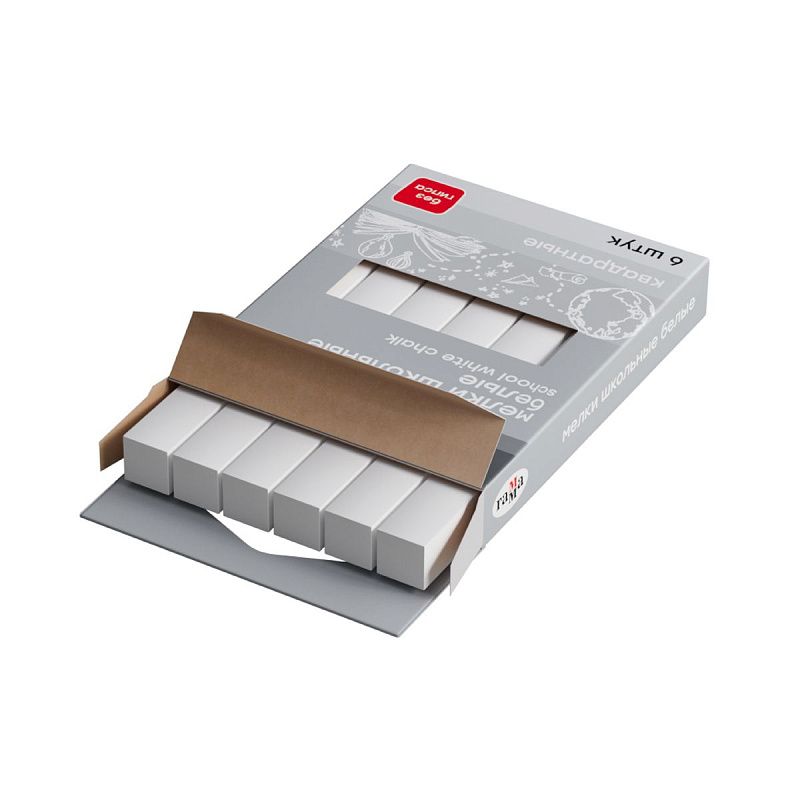 Мелки школьные Гамма, белые, 06шт., мягкие, квадратные, картонная упаковка, европодвес 